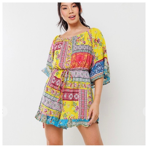 ✨LAST ONE✨Boho Border Print Off Shoulder Romper - Picture 2 of 6